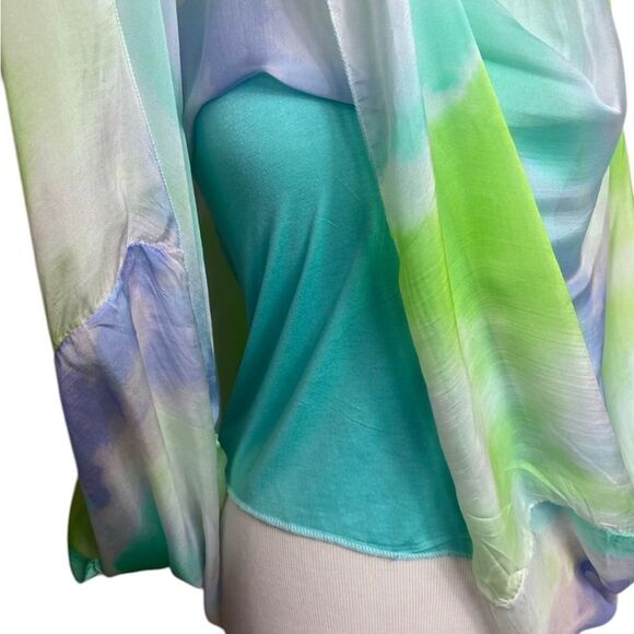 Fancy Aqua Blue Silky Flowing Top Large - sewn in tank top - Picture 2 of 13